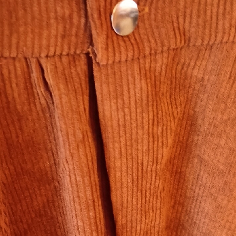 Brown Corduroy Short-Sleeve Button-Front Midi Dress, P2P 18", L 42", W 27" - Picture 5 of 9